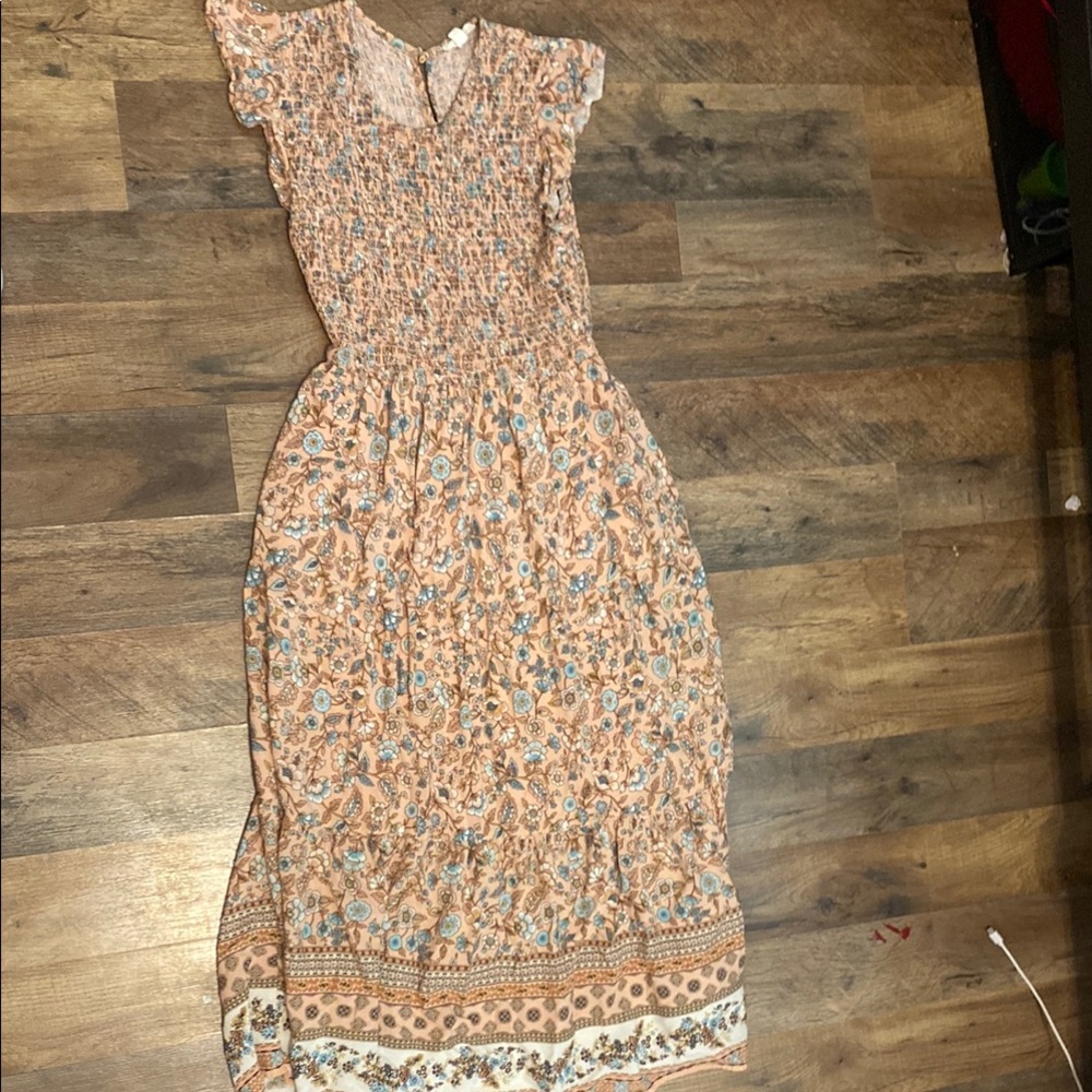 Boho Floral Maxi Dress in Peach and Blue